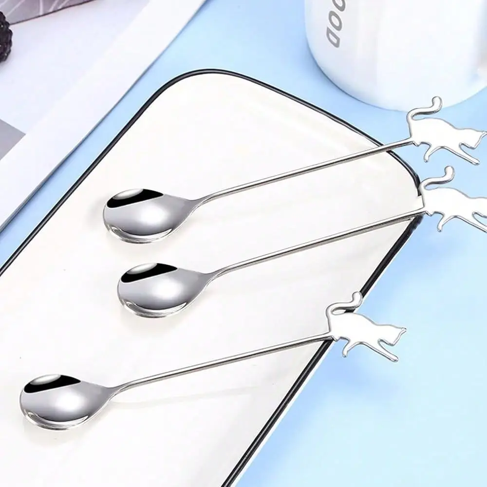 

Steel Mini Coffee Espresso Spoon, Dessert Teaspoons Small Soup Spoons, Silver Cute Animals Coffee Spoon, 5.6 Inch, Set Of 4,Cat