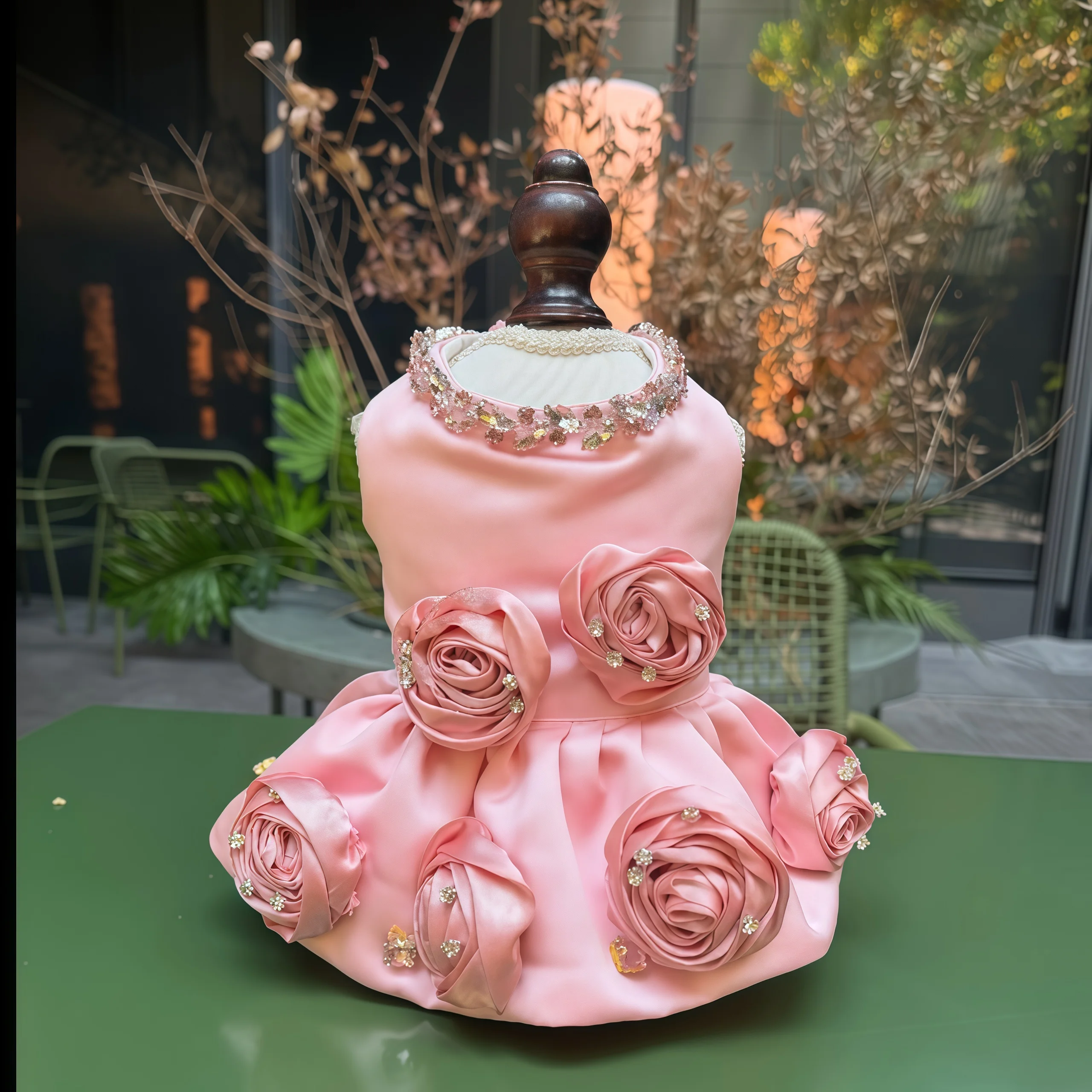 Dog Cat Clothes Luxury Pink Flower Princess Dress for Small to Medium Dogs Handmade Fashion Pet Skirt Puppy Photography Costume