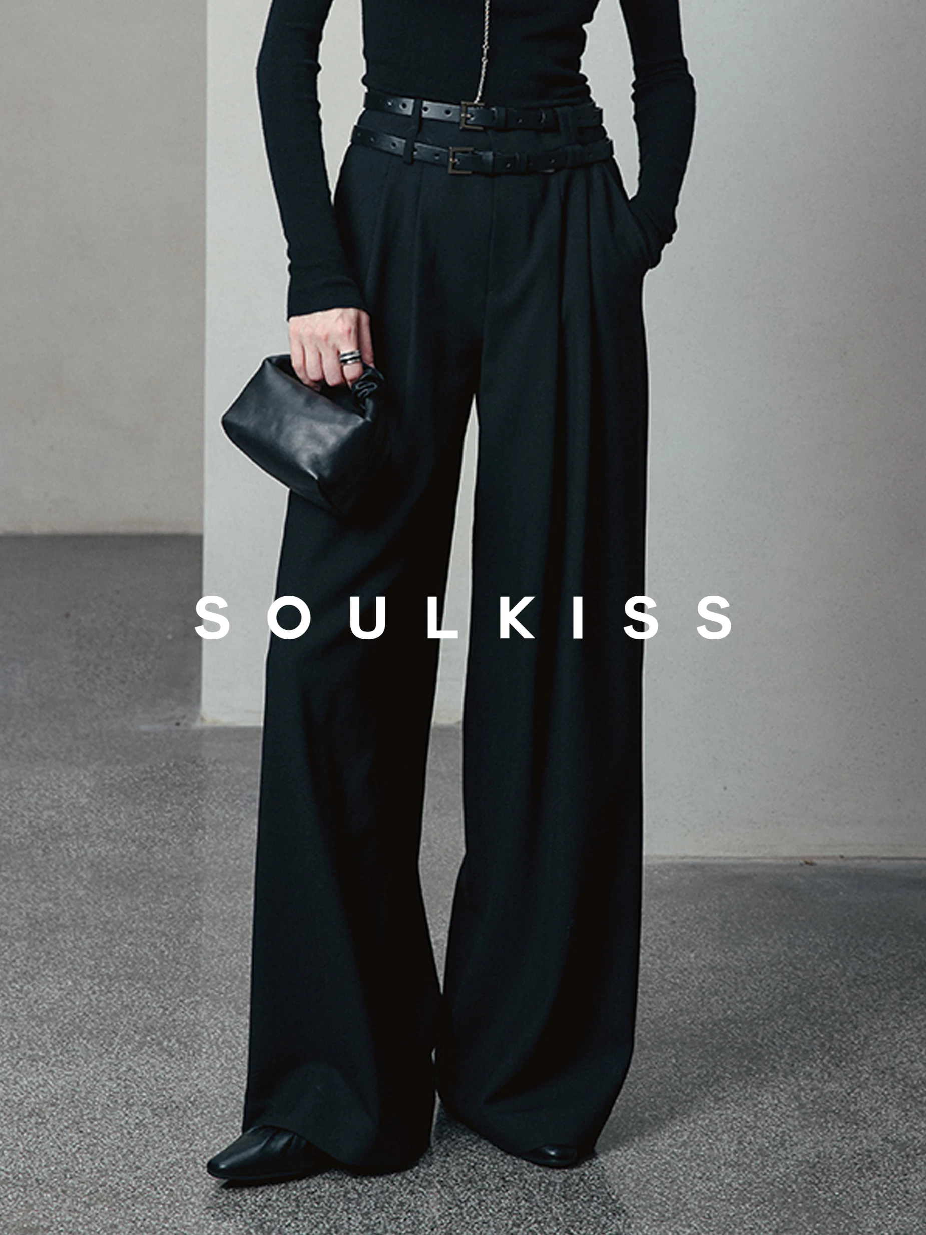 

Широкие брюки Soulkiss из премиальной мериносовой шерсти с двойным поясом U-Sle, из австралийской пряжи, модные повседневные вязаные брюки