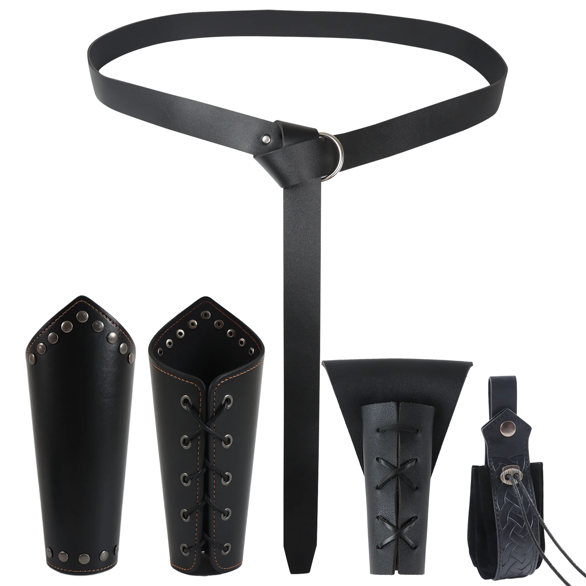 5PCS Halloween Costume Accessories Set Medieval Renaissance Knight Belt Viking Vintage Sac Cosplay Props Leather Waist Belt Set