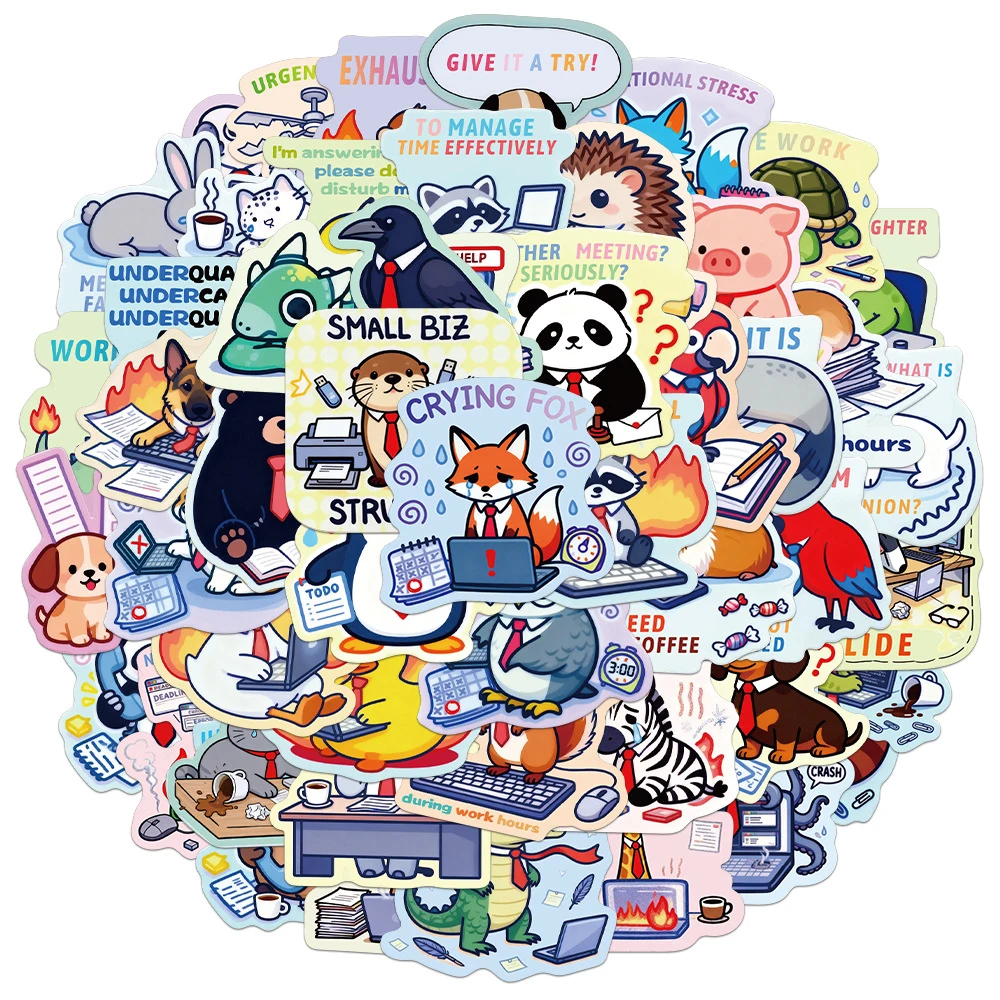 

10/30/50pcs Funny Working Animals Cartoon Stickers Cute Creative Graffiti Sticker Water Bottle Guitar Phone Waterproof Decal Toy