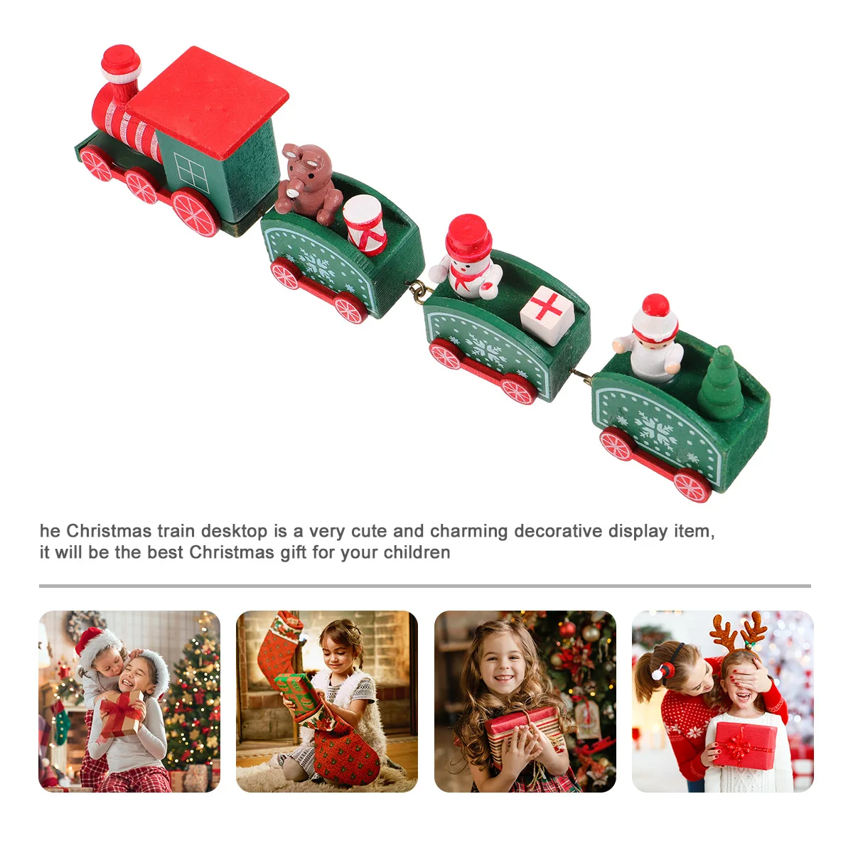 

Wooden Small Train Ornaments Figurine Toy Home Desktop Decoration Christmas Gift Kids Red Green High Quality