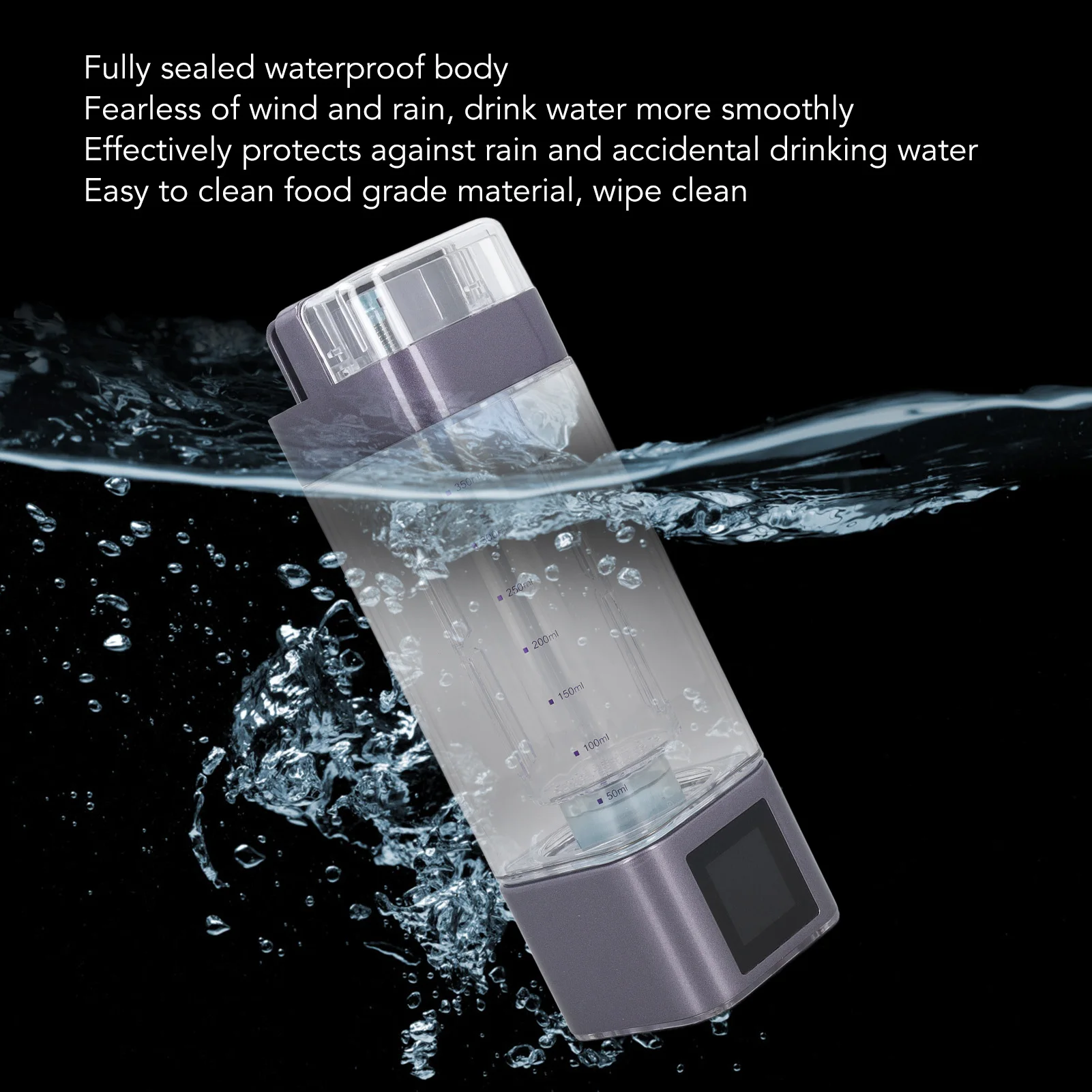 Bouteille d'eau carrée d'hydrogène de 350ml 5V PCTG 2000 à 9000PPB, tasse de générateur d'eau riche en hydrogène Portable scellée pour le bureau et la maison