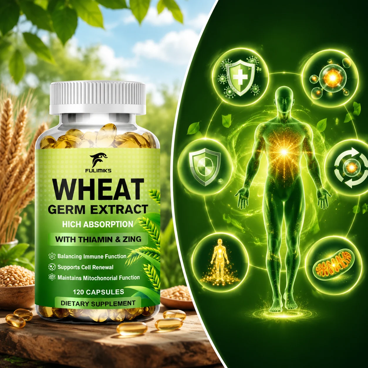 Premium Spermidine Supplement, Fermented Wheat Germ Extract, Supports Cellular Renewal, Mitochondrial Function & Anti-Aging
