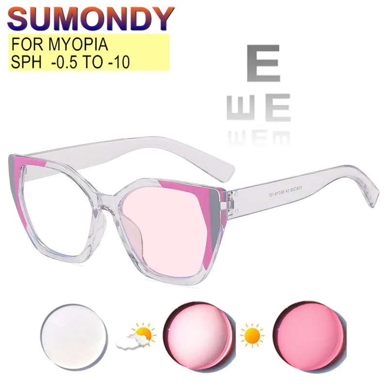 

prescription очки для близорукости сфера -0.25 до -10 цилиндр -0.25 до -2.0 мужчины женщины пластиковая оправа кошачий глаз линзы блокирующие синий свет или фотохромные UF81