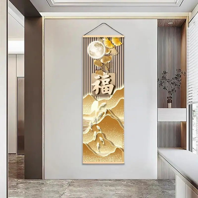 Lucky Star Chinese Wall Tapestry, Fu Symbol Blessing Fabric Hanging for Corridor Background, Vintage Asian Home Decor