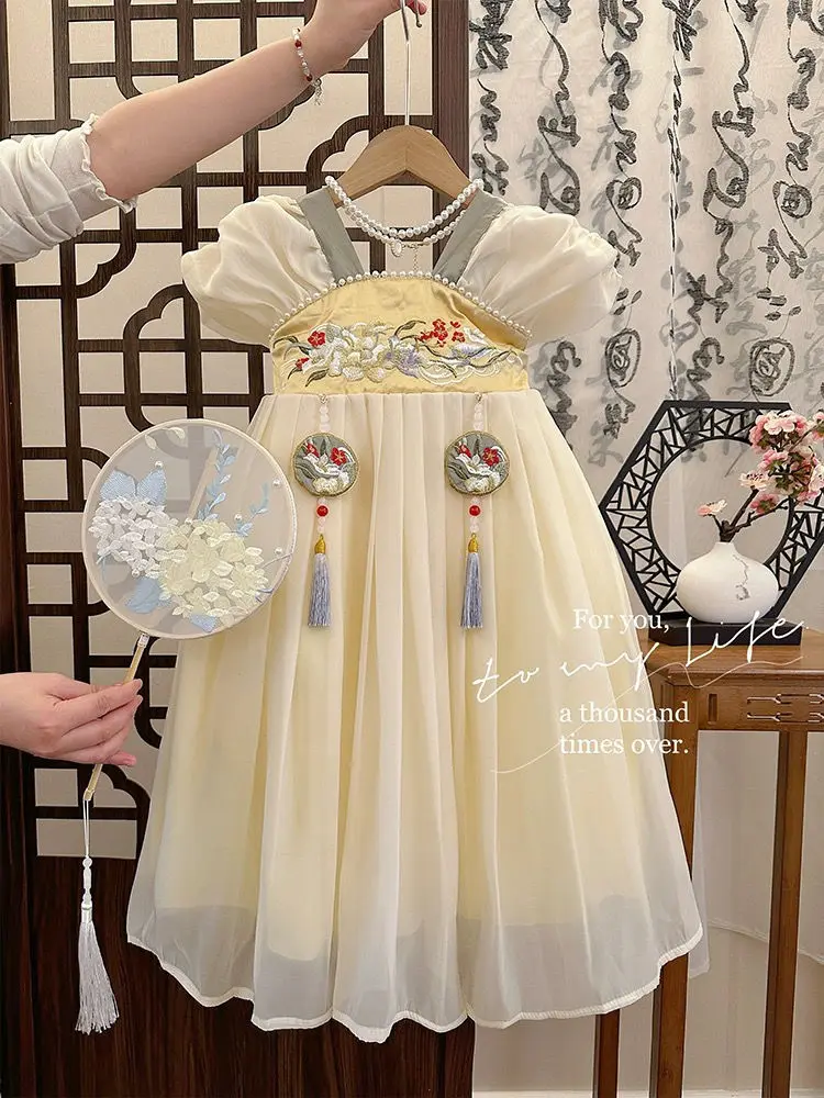 Girls' Hanfu Ancient Style Dress Summer 2025 New Children's Wear Thin Short Sleeve Dress
