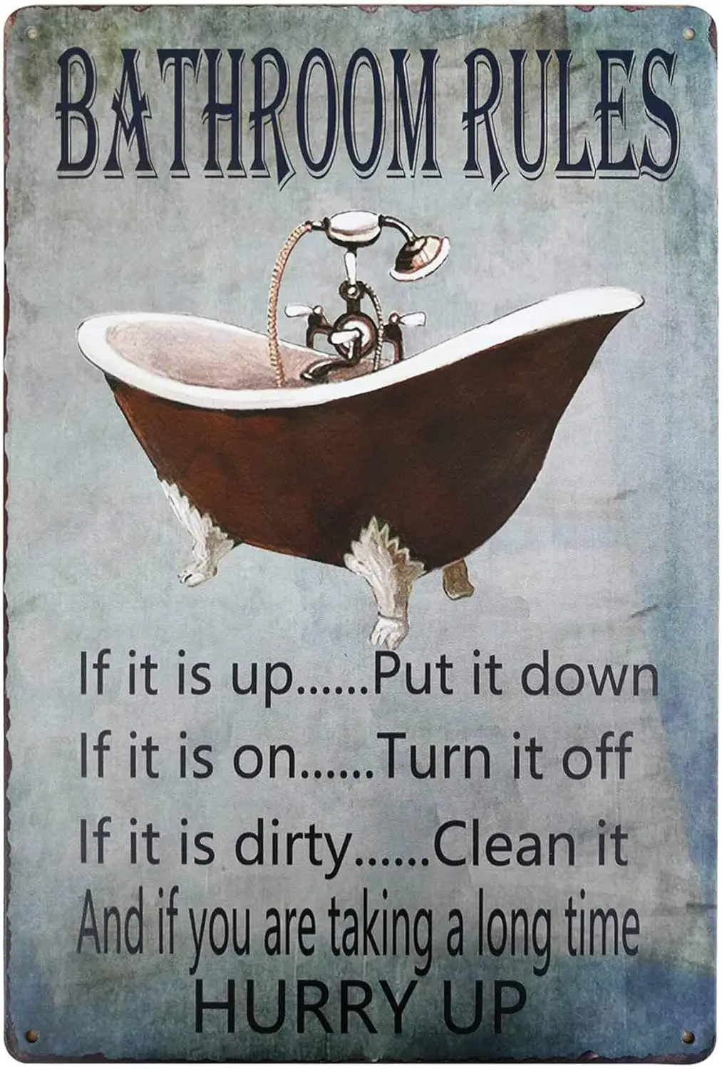 PXIYOU Rustic Bathroom Rules Tub Icon Vintage Tin Sign Farmhouse Art Wall Plaque Country Home Decor