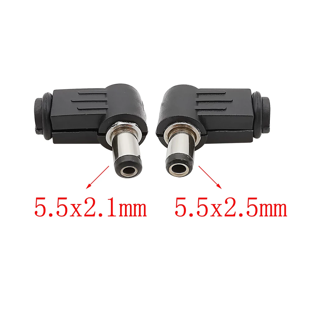 10Pcs DC Power Plug Connector 90 Degree Right Angle 5.5x2.1mm / 5.5x2.5mm DC Power Male Plugs Soldering Cable Connectors Adapter