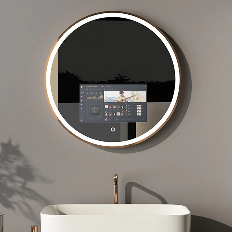 Espelho de TV LED Inteligente Moderno de Grande Tamanho com Alto-falante Bluetooth, WiFi, Android, Iluminado, IP65 à Prova d'Água para Uso em Banheiros de Hotéis
