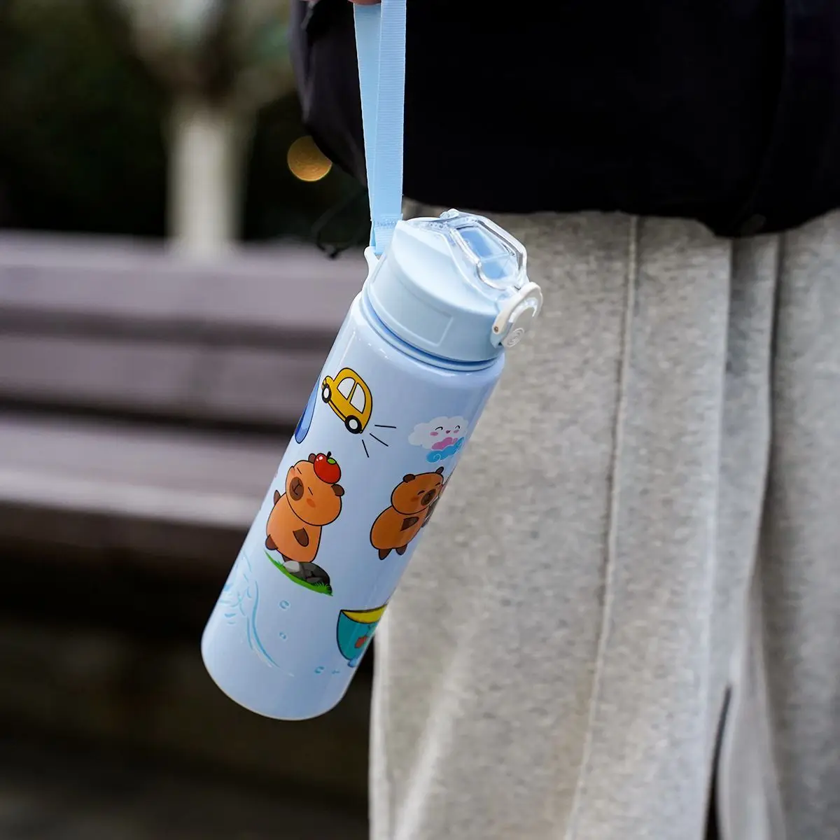 Capybara Large Capacity School Kids Ecofriendly Plastic Water Bottle Cartoon Capybara Children Outdoor Straw Cup
