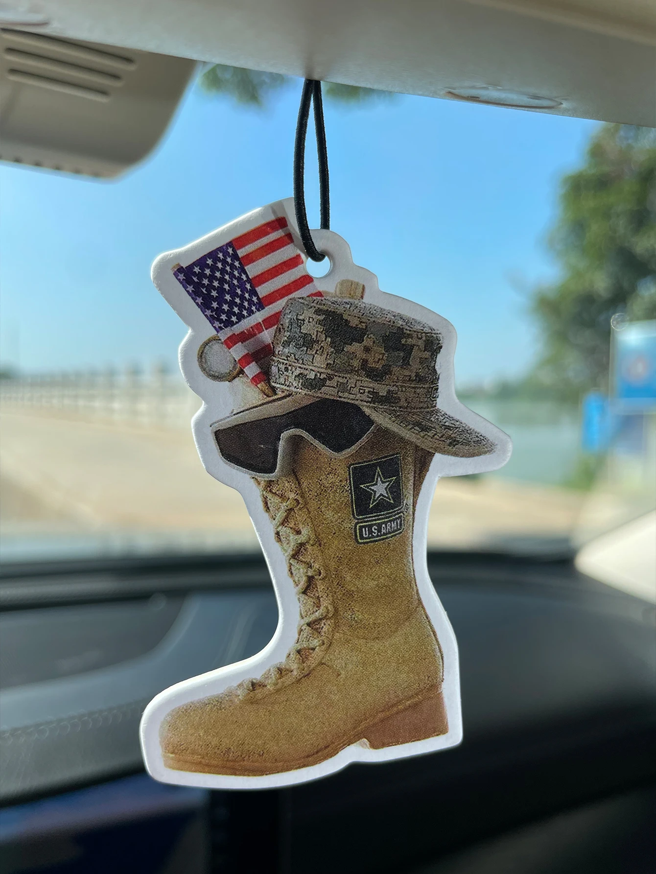 U.S. Army Combat Boot With Military Hat & American Flag Hanging Car Air Freshener, Natural Plant‑Derived Scent Paper Air Freshen