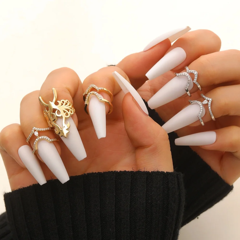 Zircon Nail Open Ring for Women Exquisite Wearable Detachable Ring Girl's Joint Ring Vintage Trend Casual Versatile Jewelry Gift
