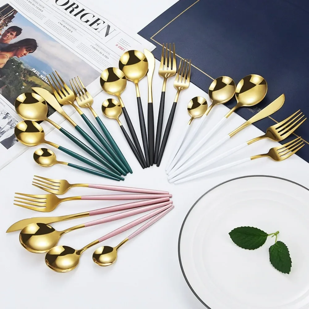 

24Pcs/Set Stainless Steel Dinnerware Set Mix Gold Cutlery Set Dinner Knife Fork Kitchen Silverware Sets Coffee Spoon Tableware