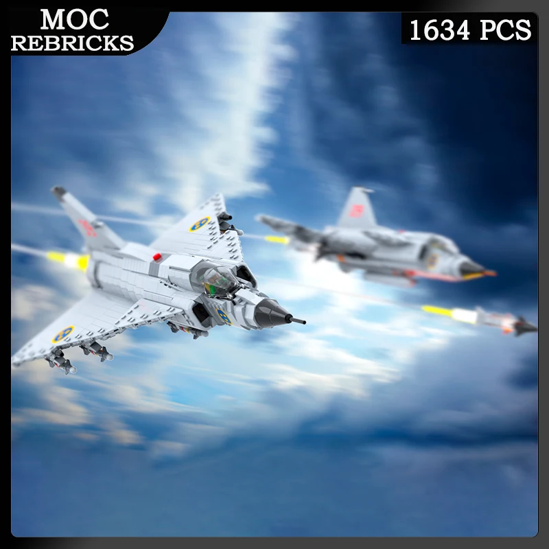 

Военная серия времен Второй мировой войны, оружие истребитель AJ-37 Viggen Bomber MOC, модель строительного блока, головоломка «сделай сам», оригинальные кирпичи, подарки на день рождения