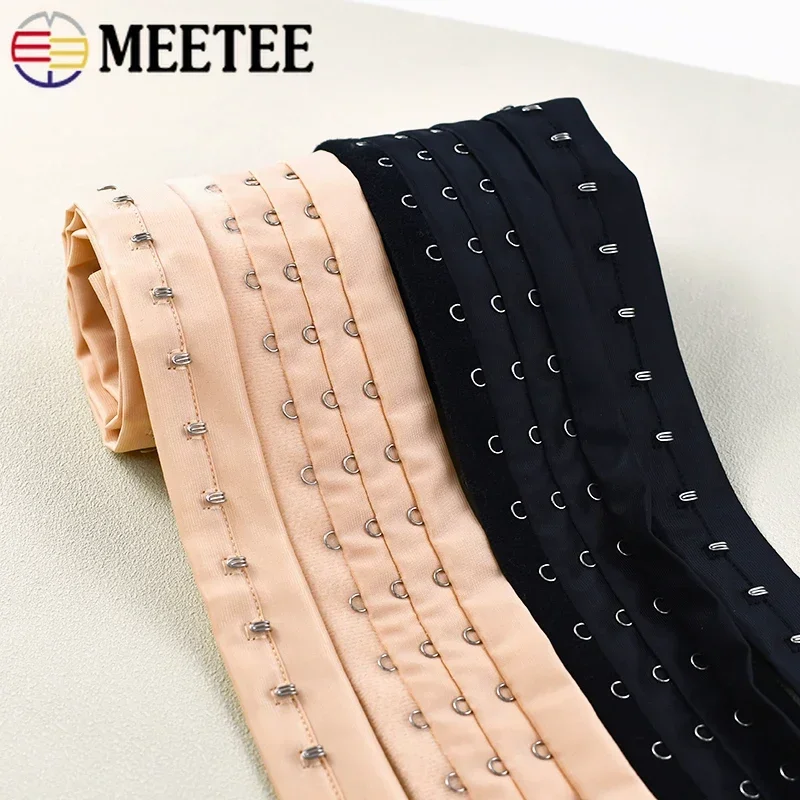 1/2/3Yards Meetee 3 Rows Extenders Strap Adjustable Hook Eye Bra Underwear Webbing Back Buckle Hooks DIY Sewing Accessories