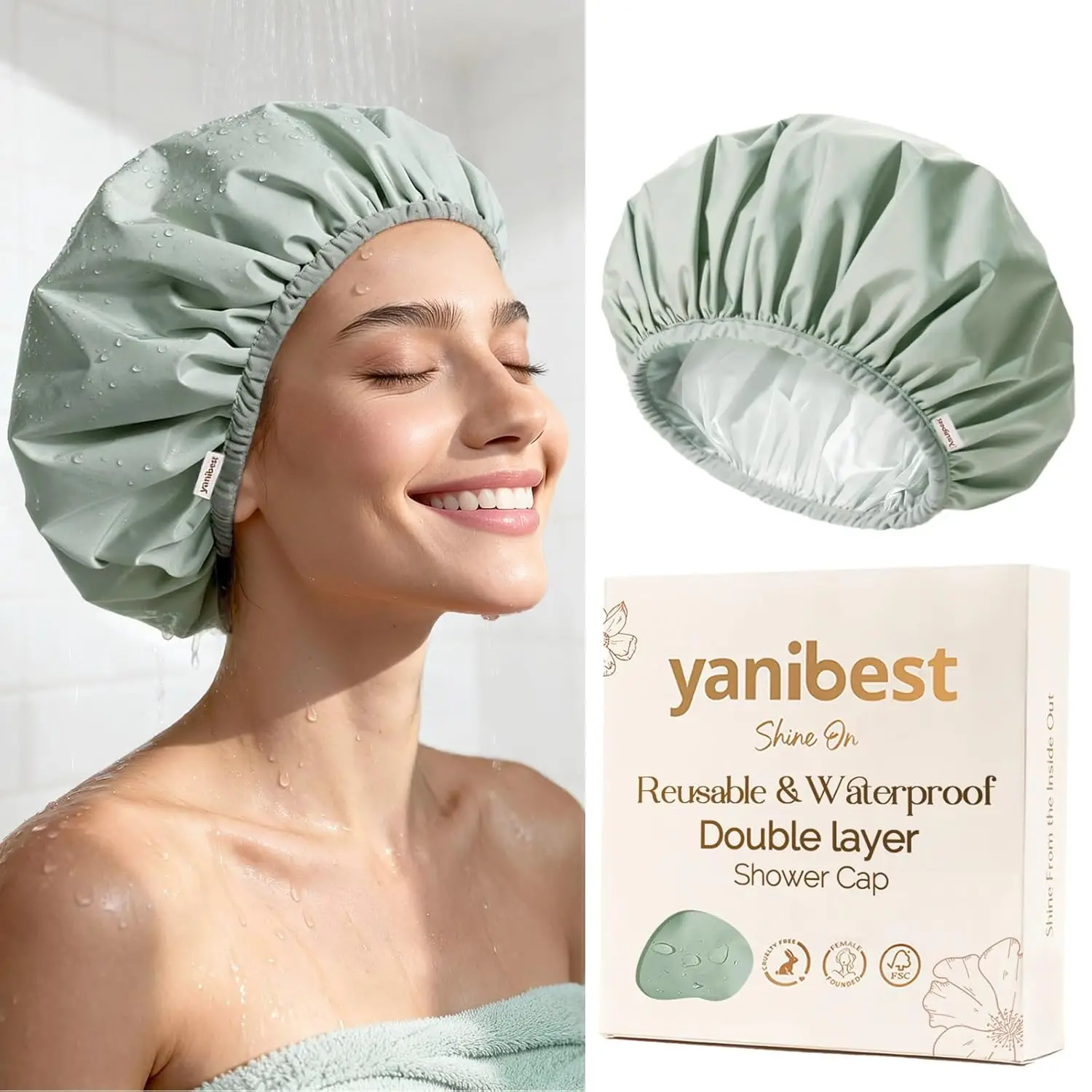 

Многоразовая водонепроницаемая шапочка для душа - двухслойные шапочки для душа для женщин, моющаяся шапочка для душа с мягкой нескользящей эластичной лентой, для ванной