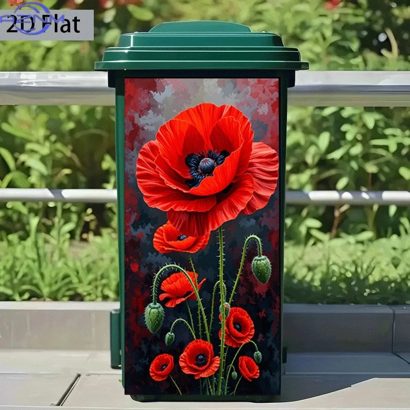 1pc of Trash Can Sticker, × inch, Featuring a Blazing Poppy Design, Self-Adhesive Wall Decoration for Kitchen Trash Cans (Suit