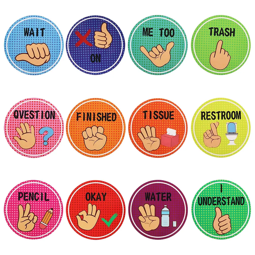 1 set 12 Pieces Poster Vibrant Classroom Hand Teacher Hand Signal Posters Signals Nonverbal Cues Decor Boho Style