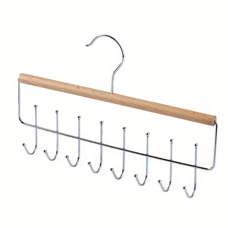1pc Versatile Wooden Hat Organizer Rack with Hooks – Ideal for Caps, Belts, Ties, and Accessories Storage – Space-Saving
