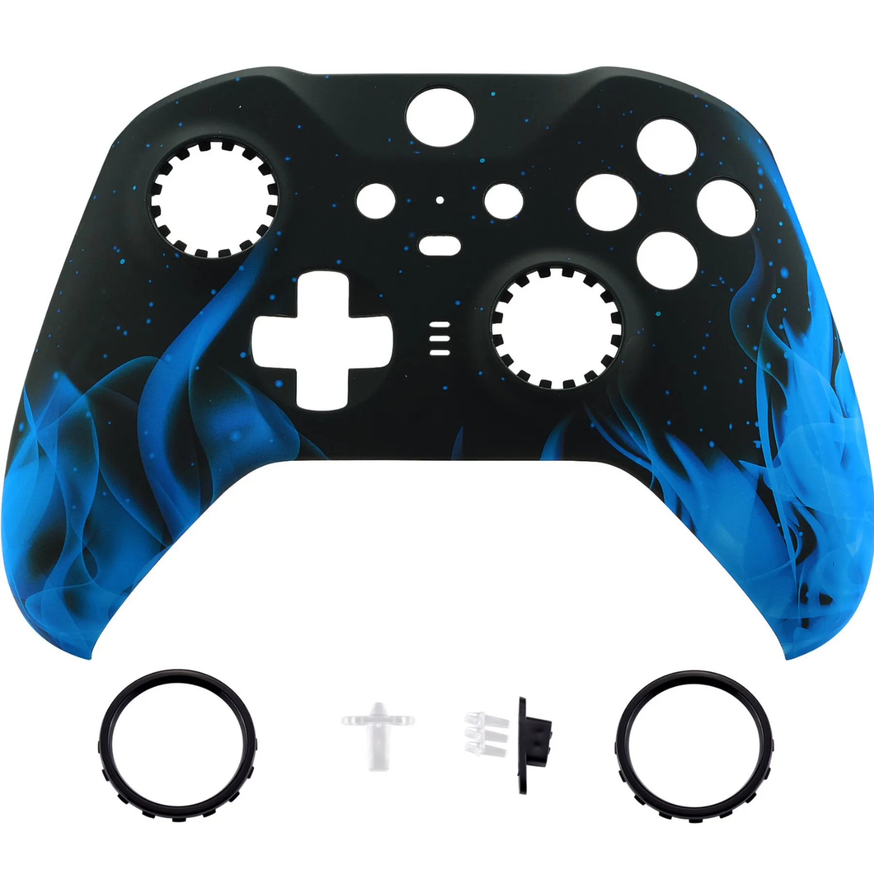 ชุดอะไหล่ปลอกหุ้มด้านหน้าแบบสัมผัสนุ่มพิเศษของ extremerate สำหรับ Xbox One Elite Series 2คอนโทรลเลอร์-เปลวไฟสีน้ำเงิน