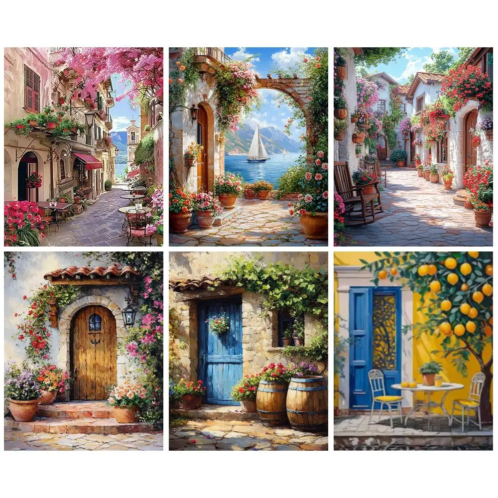 

GATYZTORY 40x50cm Frame Painting By Numbers For Adults Street Side Alley Oil Picture HandPainted Diy On Canvas Home Wall Art