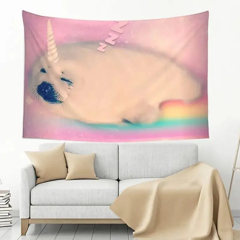 VIKAMA Narwhal Seal Rainbow Gothic Grunge Art Tapestry Wall Hanging for Bedroom Living Room Dorm Room Aesthetic Decor