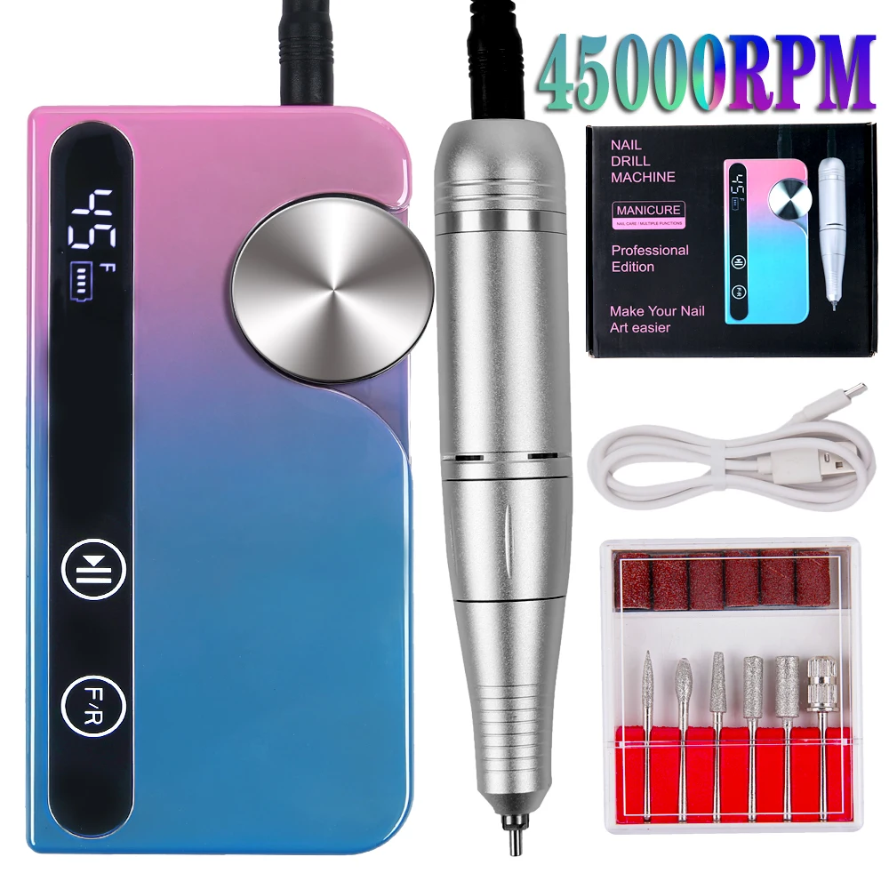 45000RPM Rechargeable Electric Nail Drill Machine With USB Connector Nail Polish Remover Drill Set Manicure Sander Low Noise