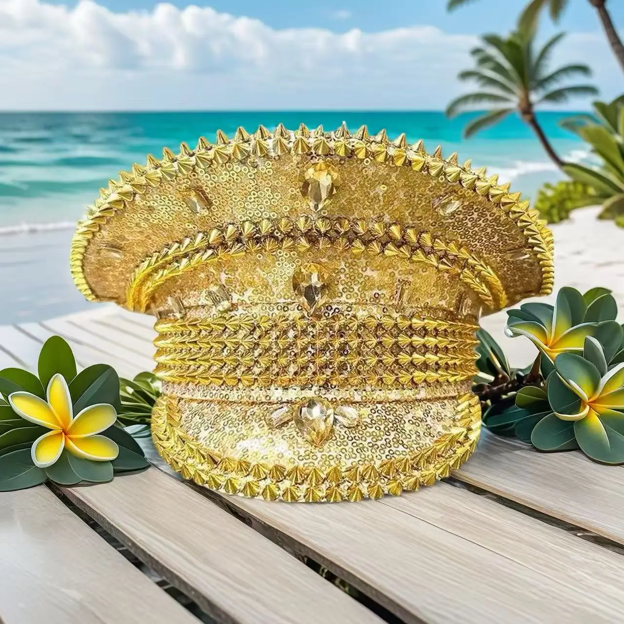 

Steampunk Captain Hat Rhinestone for Carnival, Mardi Gras, Vintage Military Accessories & Cap for Men & Women