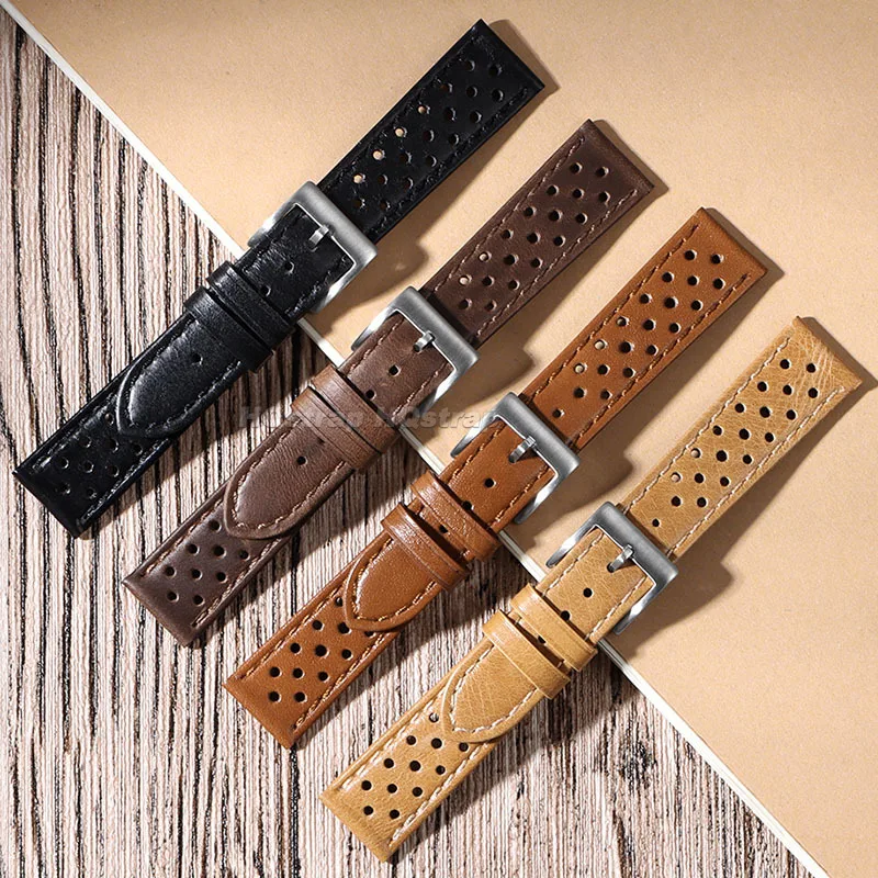 Leather Breathable Watch Band 18mm 20mm 22mm for Seiko for Tag Heuer Cowhide Strap Matte Oil Wax Soft Sport Replacement Bracelet