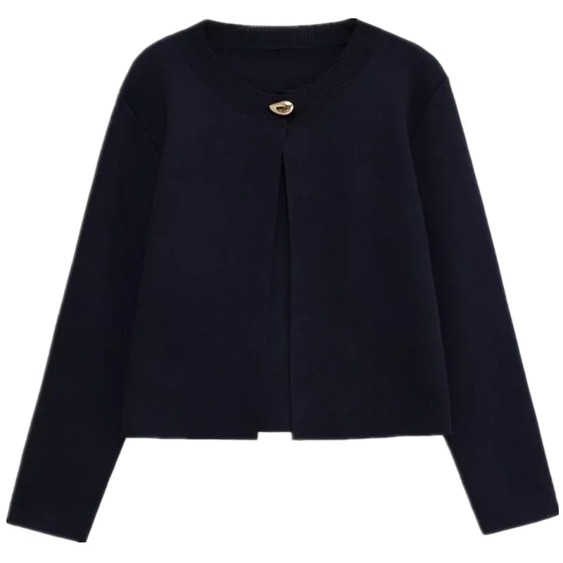 

Gold Button round Ne Open Front Knitted Jaet Autumn New Sle Women's Faion Outerwear Comfortable Loose Fit Long Sve