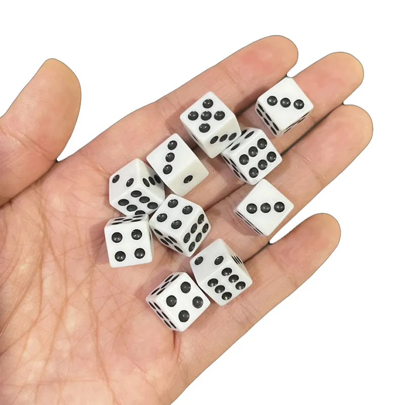 Rompecabezas de dados de punta cuadrada acrílica, accesorio para juegos de 6 caras, cubo blanco y negro, 100 piezas, 10mm