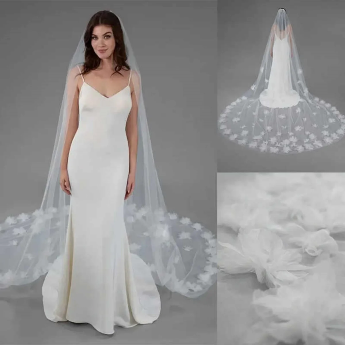 

Elegant Wedding Bridal Veils 3D Flowers One Layer Veil 3M Long Cathedral Bride Wedding Accessories Customized