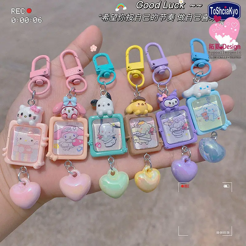 

Kawaii Hello Kitty Keychain Photo Color Cartoon Anime Women Supplies Pendant Desktop Ornament Wholesale for Girl Students