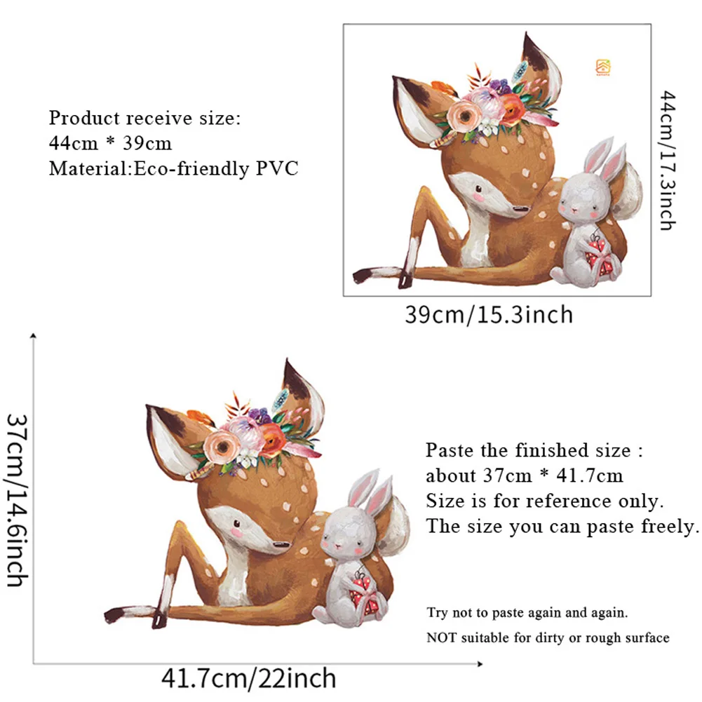 Cartoon Sika Deer Bunny Wall Sticker For Kids Room Decor Mural Bedroom Living Room Home Decoration
