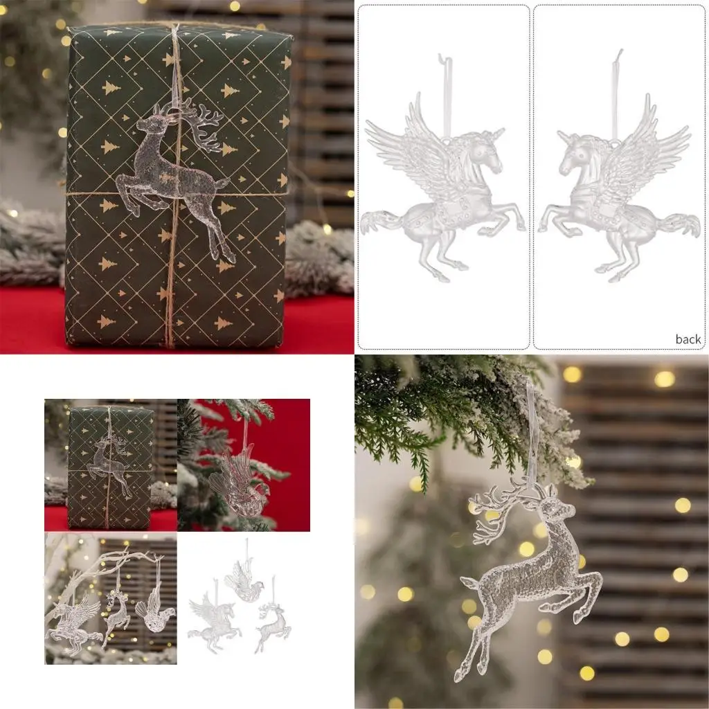 

G6KF Set of 3 Durable Acrylic Christmas Ornament Decorative Clear Acrylic Christmas Tree Pendants for Festival Ambiances