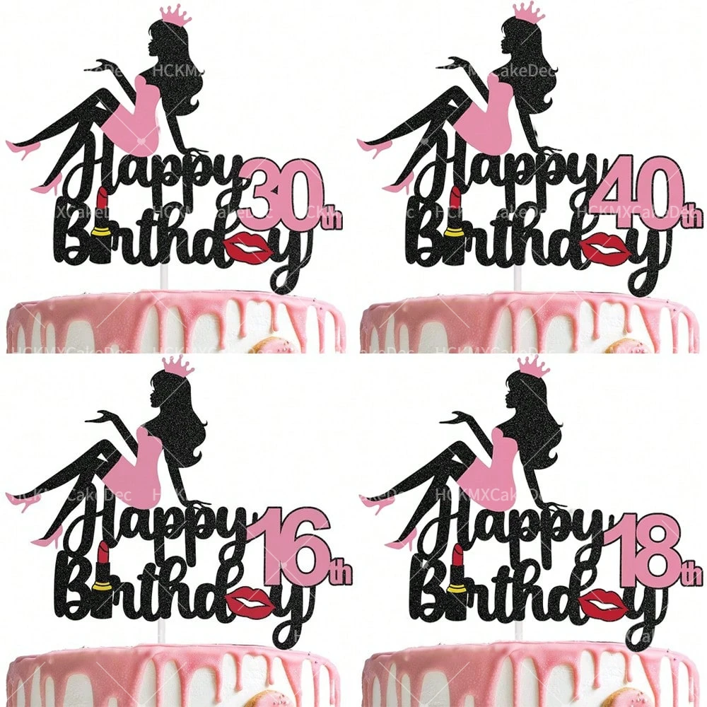 3PCS rote Lippen alles Gute zum Geburtstag 16/18/30/40th Kuchen Topper für Frauen einzelne Geburtstag Thema Party Kuchen Dekoration Lieferungen
