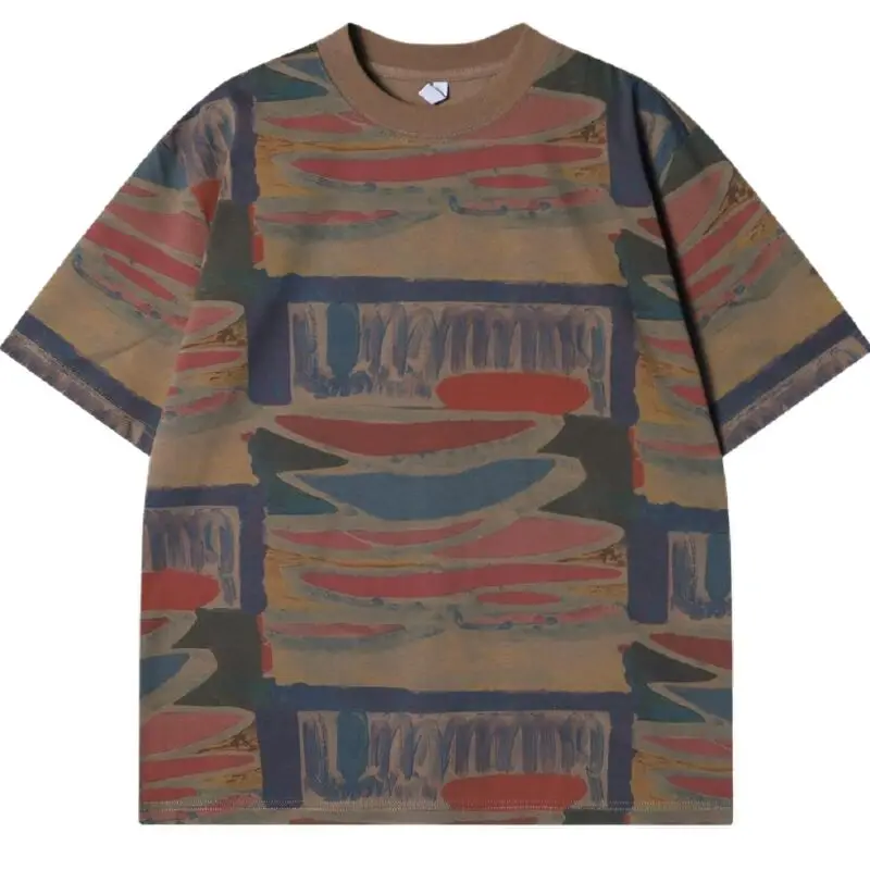

Men's Abstract Color Block T Shirt Summer New Premium American Style Loose Fit Comfortable Short Sleeve Top Round Neck Tee