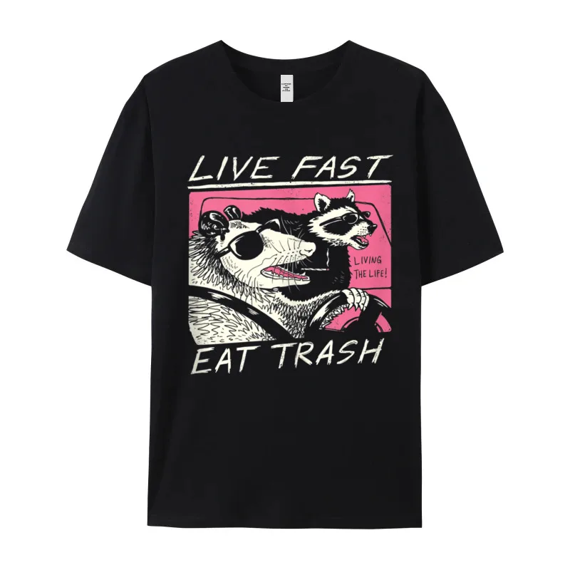 Funky Live Fast! Eat Trash! Tank Casual Short Sleeve T Shirts Father Day Round Collar Pure Cotton Tees Girlfriend T Shirt Family