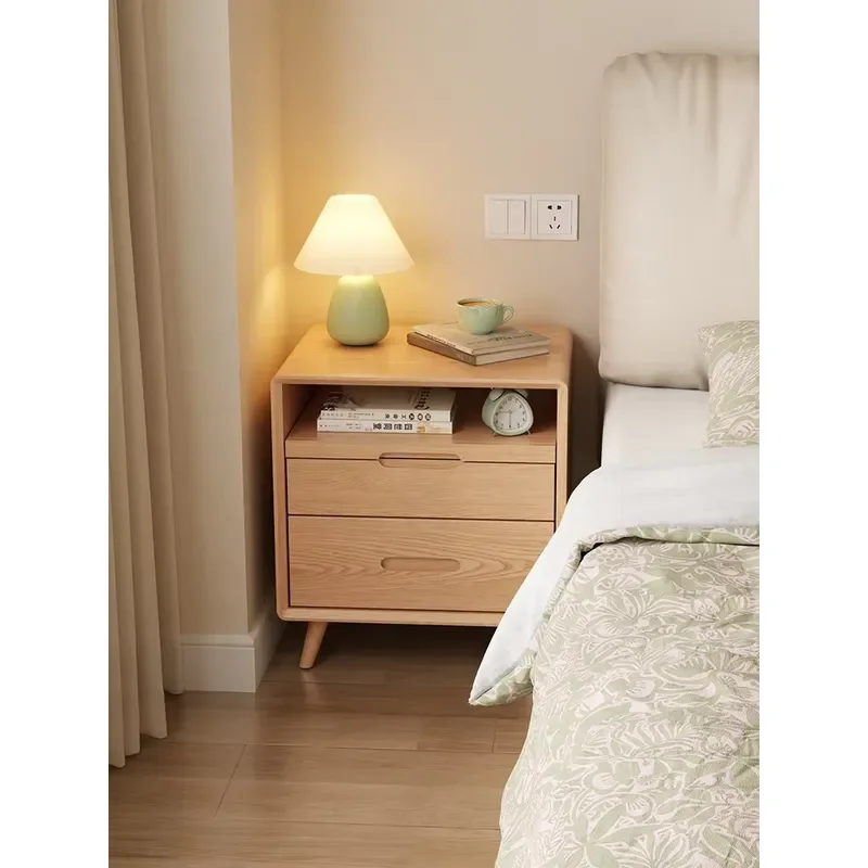Modern Nordic Solid Wood Simple Bedroom Nightstand with Storage Small Size Bedside Cabinet Apartment-Friendly CTG001