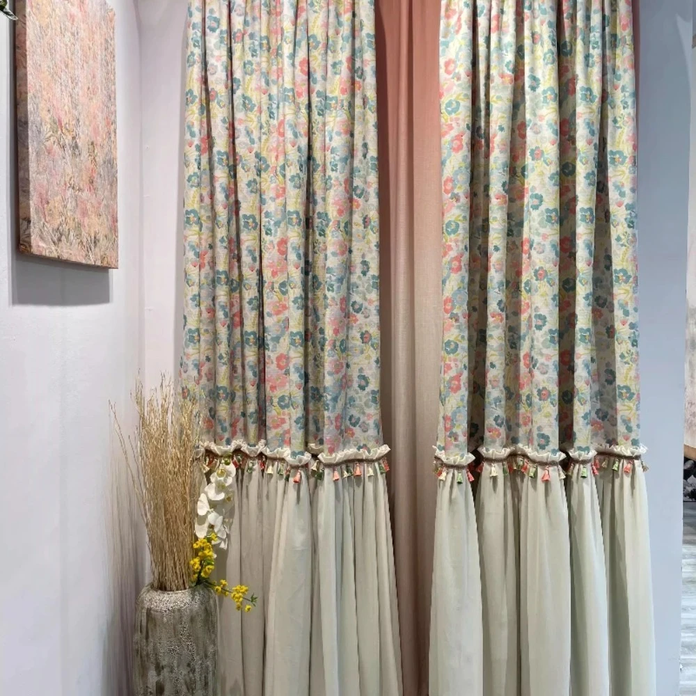 

Custom New French Country Patchwork Printed Curtains for Living Room Bedroom with Blackout Function in American Princess Style