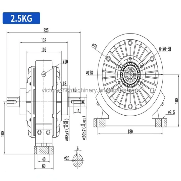 تيار مستمر 24 فولت 1.2 كجم 12NM مزدوج محور مخلب الفرامل مع قاعدة التوأم رمح المغناطيسي مسحوق مخلب لآلات النسيج