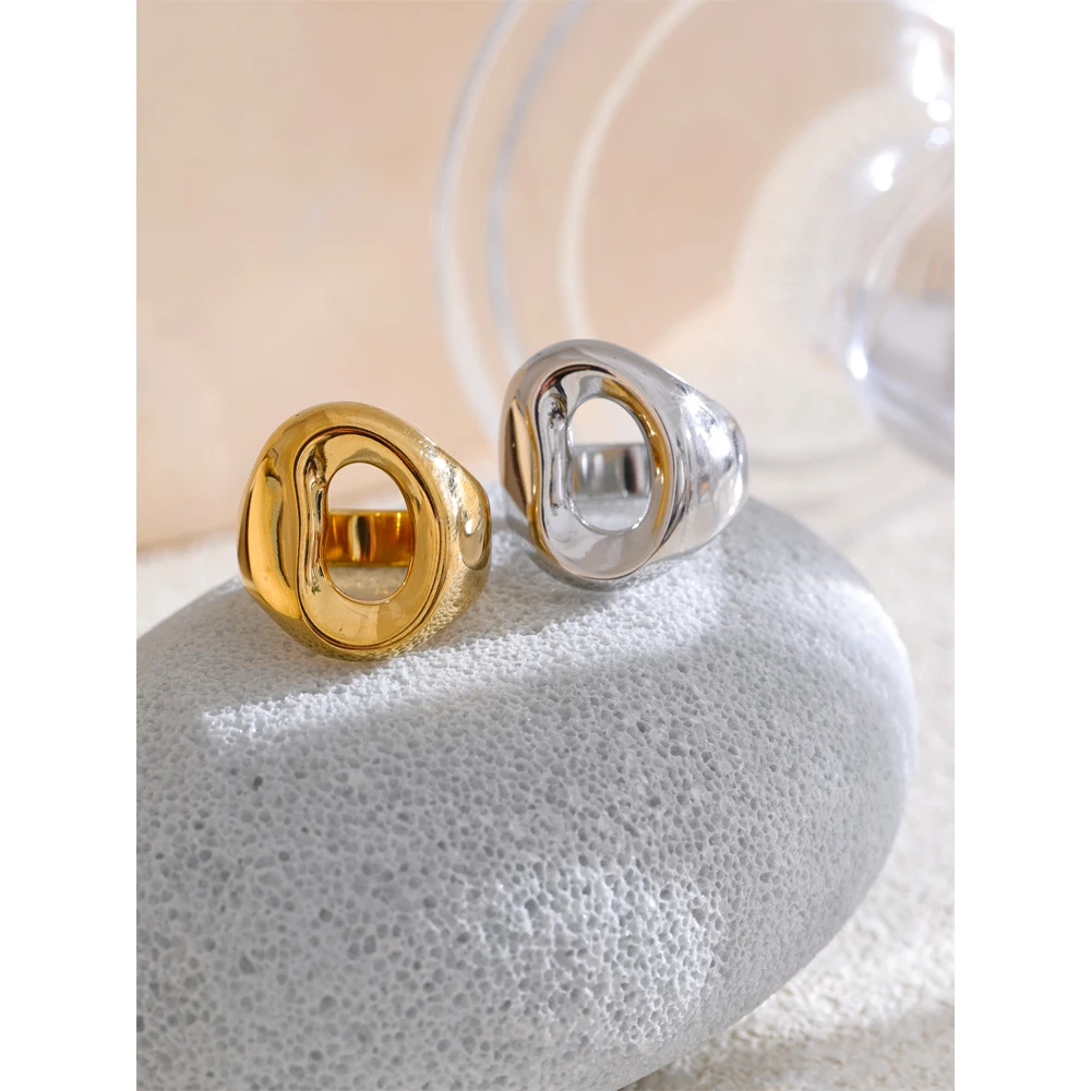 Gold-Tone Geometric Hollow Stainless Steel Ring