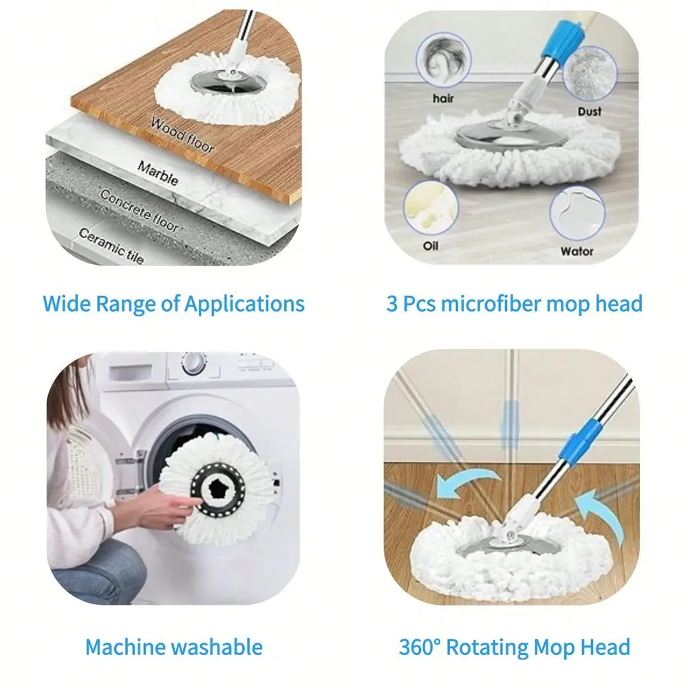 

Mop Replacement Handle 360 Degree Spin Mop Pole Handle Replacement Rotating Telescopic Stick For Head Replace Spinning Househol
