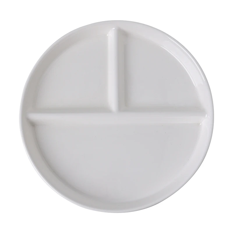 8.2~9.5 Inch Ceramic Dividing Plates for Adults Weight Loss Three Compartments Simple Children Dish White Porcelain Tableware - Image 5