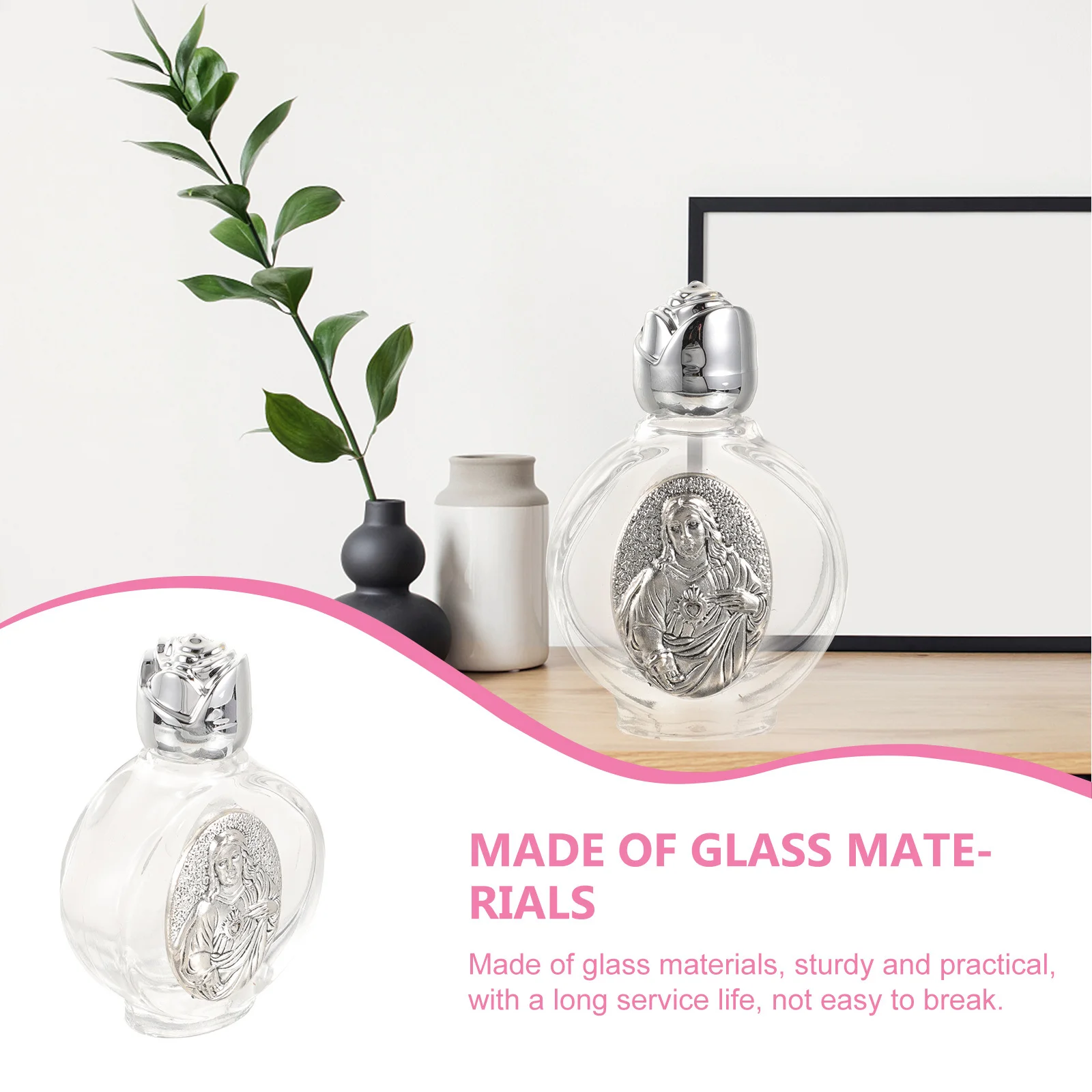 

2Pcs Relief Water Bottle Clear Glass Holy Water Flask Refillable Small Bottles for Church Travel Festival Use Decorative Bottle