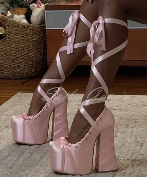 

Женские туфли-лодочки в стиле Лолиты на высоком каблуке на платформе с ремешками, розовые летние сандалии с узлом-бабочкой и перекрестной завязкой на блочном каблуке для милых девочек