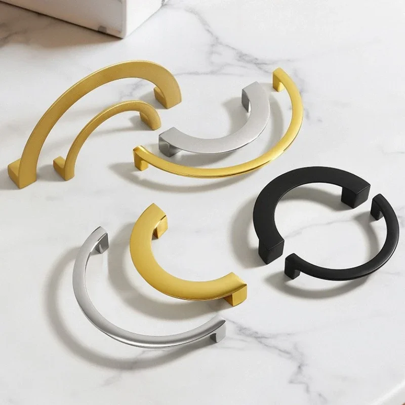 Aluminum Alloy Semicircular Pull Handle—Pair-Mounted for Wardrobe, Cabinet, and Drawer Door Handles; Furniture Hardware Accessor