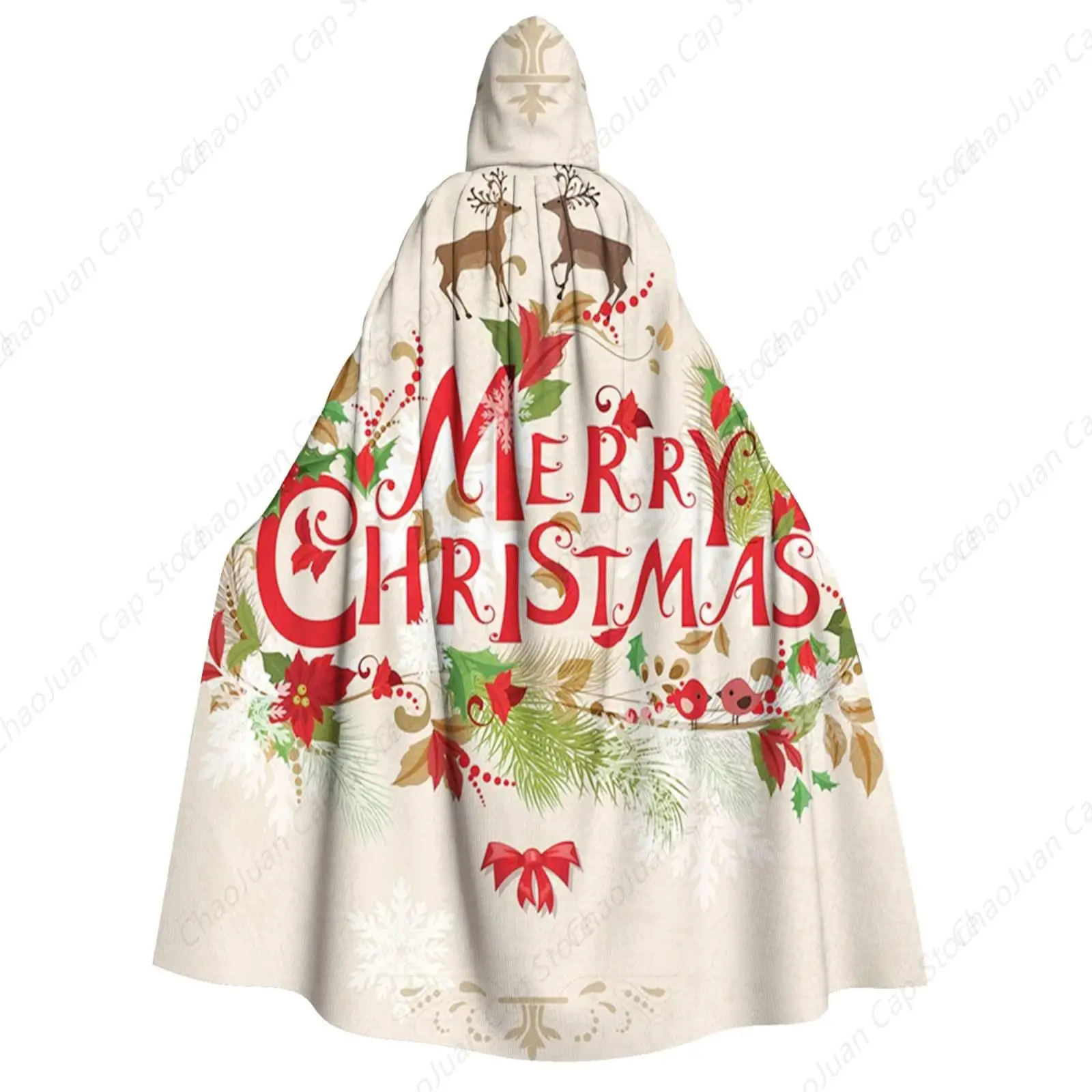 Unisex Adult Christmas Hooded Cloak, Merry Xmas Wish Fir Tree, Halloween Cloak Vampire Witch Cape Cosplay Costume, Green Red