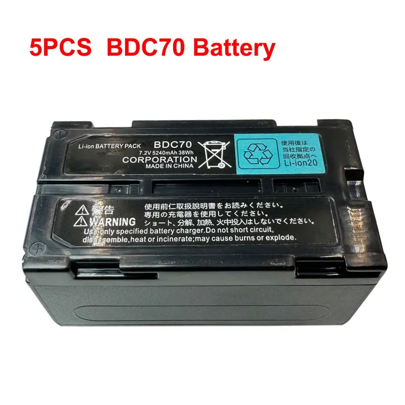 5PCS BDC70 Battery For Sokk CX/RX-350 OS/ES For Top Total Station 7.2V 5240mAh Rechargeable Li-ion Battery